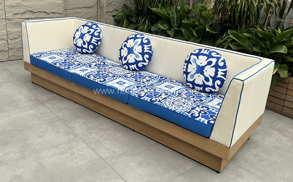 Modern Outdoor Aluminum Frame brushed Wood Grain Sofa