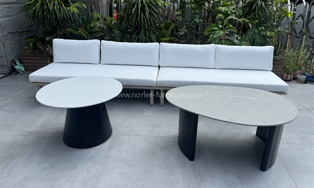 High Quality Aluminum Frame Brushed Wood Grain Outdoor Sofa