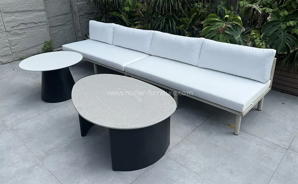 High Quality Aluminum Frame Brushed Wood Grain Outdoor Sofa