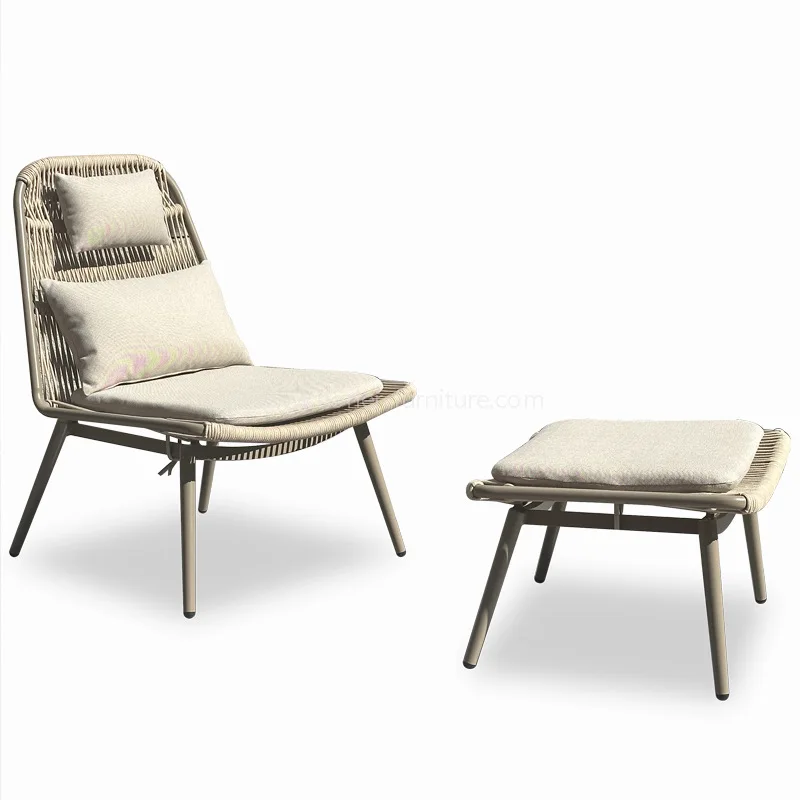 आउटडोर एल्यूमीनियम रस्सी बुनाई अवकाश कुर्सी फुटस्टूल सेट